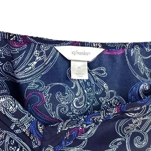 CJ Banks Women 3X Paisley Pleated Sleeveless V Neck Top Blue Polyester Crepe - Picture 5 of 5